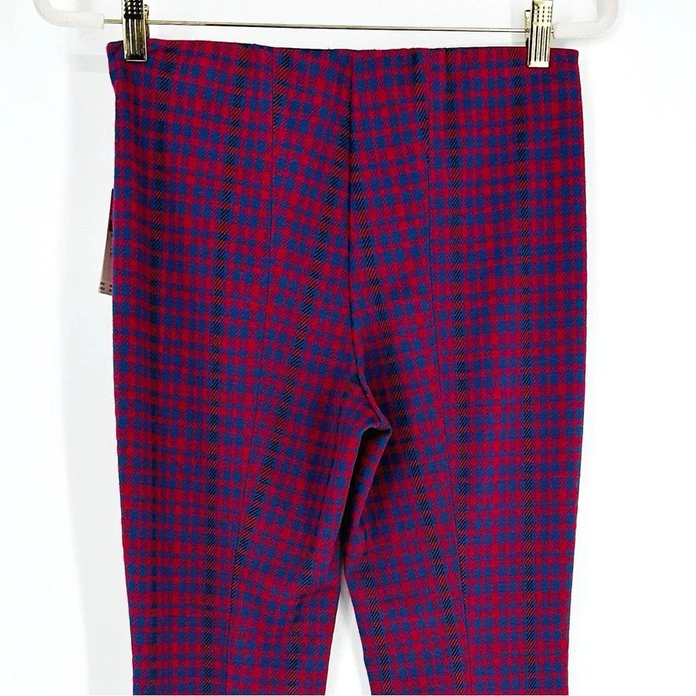 Anthropologie Maeve Margot Red Blue Plaid Flare Leg Pull On Stretch Pants New XS - Picture 8 of 12